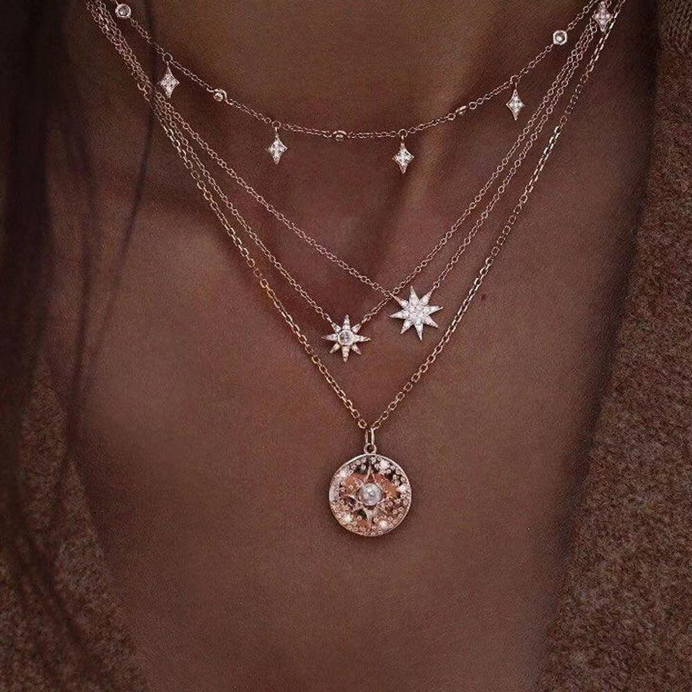 Graceful Personality Moon Asterism Double Layer Star Necklaces