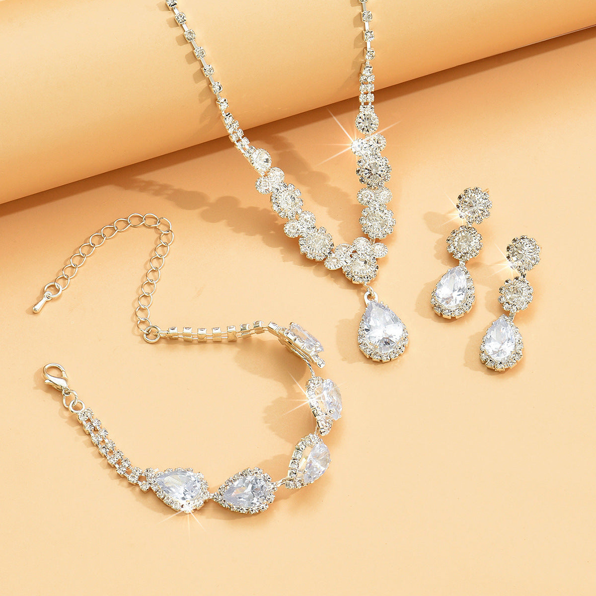 Zircon Rhinestone Bridal Wedding Dress Three-piece Earrings
