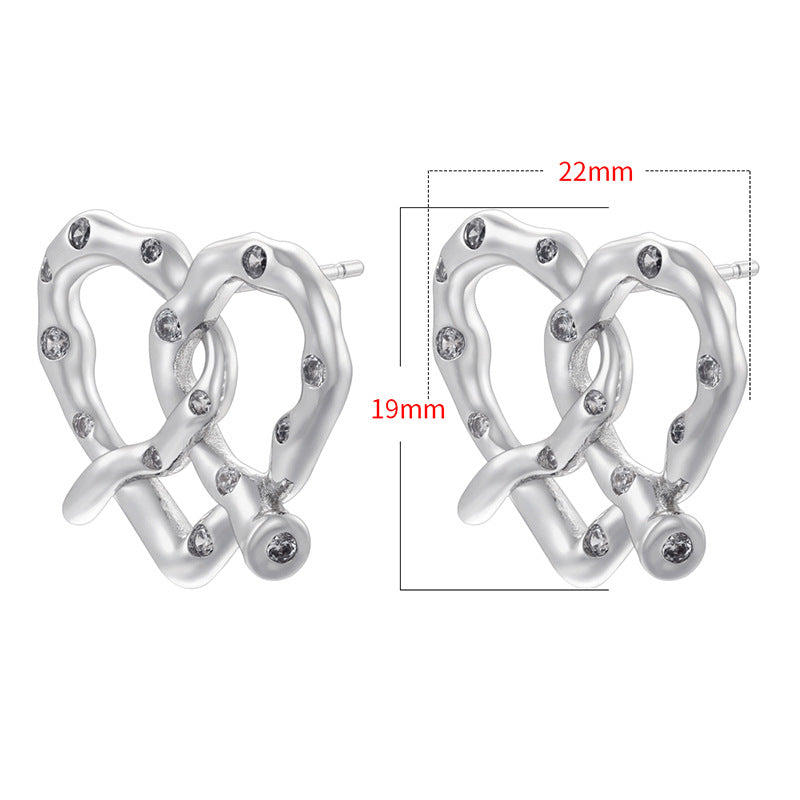 Temperament Entry Lux Alkaline Knot Love Heart French Earrings