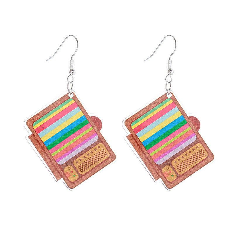 Retro Nostalgic Record Radio Rainbow Series Earrings