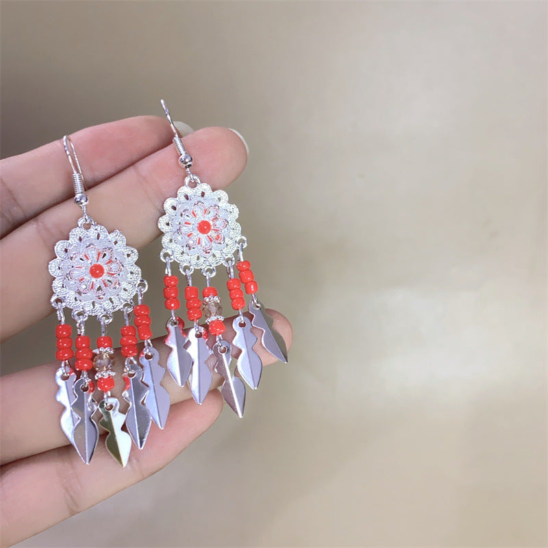 Sun Drum Fresh Flower Bohemian Ethnic Style Earrings