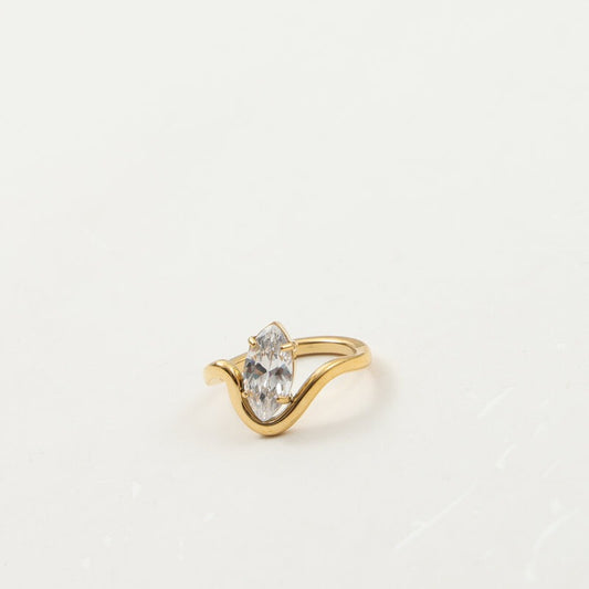 Curved Line Horse Eye Zircon Titanium Rings