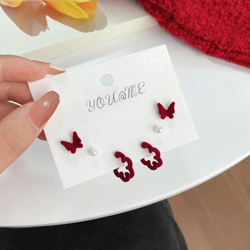 Temperament Sier Ear Earings Set Small Heart Flowers Rings