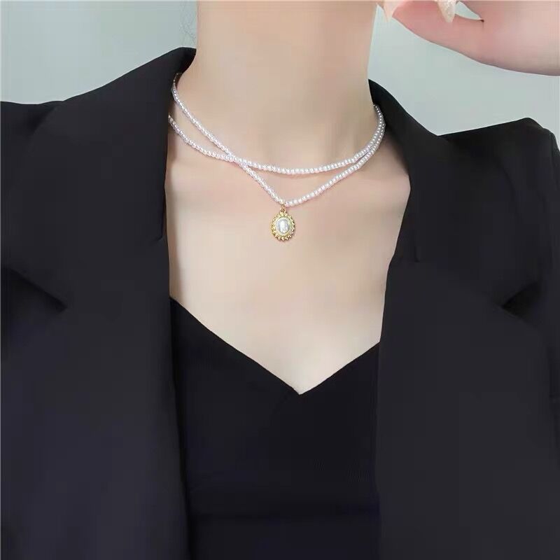 Women's Drop Tassel Pearl Double Layer Temperament Clavicle Chain Necklaces