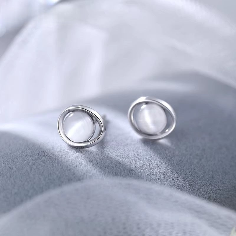 Sier Needle Opal Stone Ear Simple Graceful Niche Rings