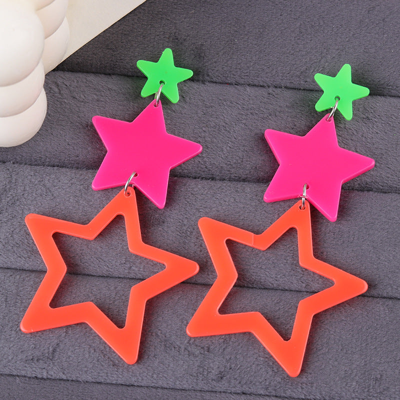 Exaggerated Trendy Three-piece Five-pointed Star Fluorescent Color Acrylic Personalized Earrings