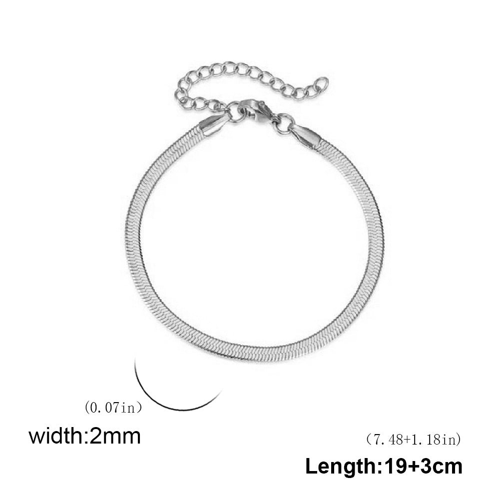 Women's Stainless Steel Snake Flat Chain Simple Gold Bracelets