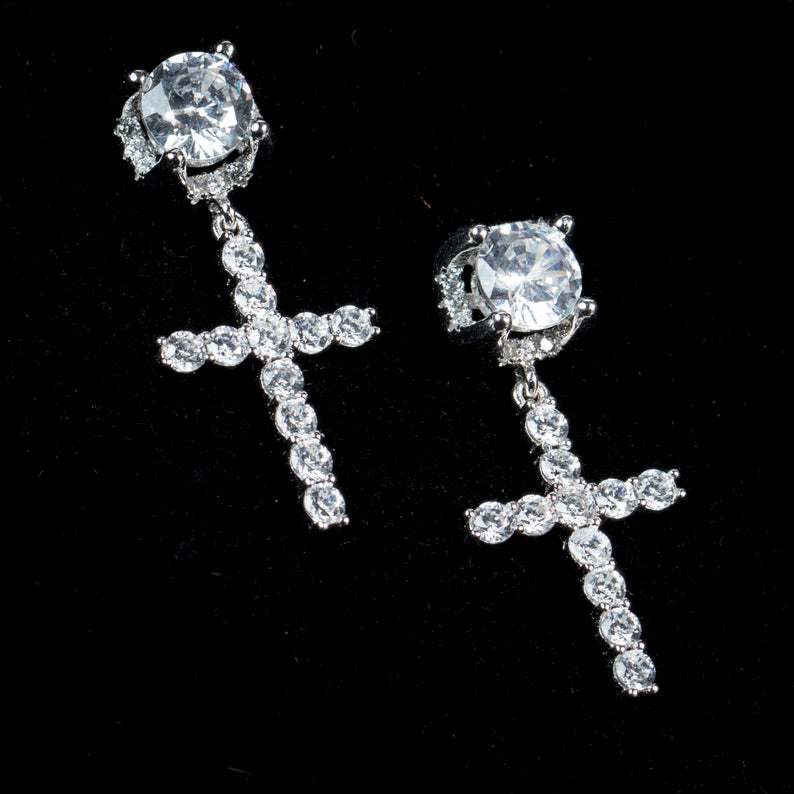 Men's Zircon Cross Exaggerated Personalized Simple Popular Earrings