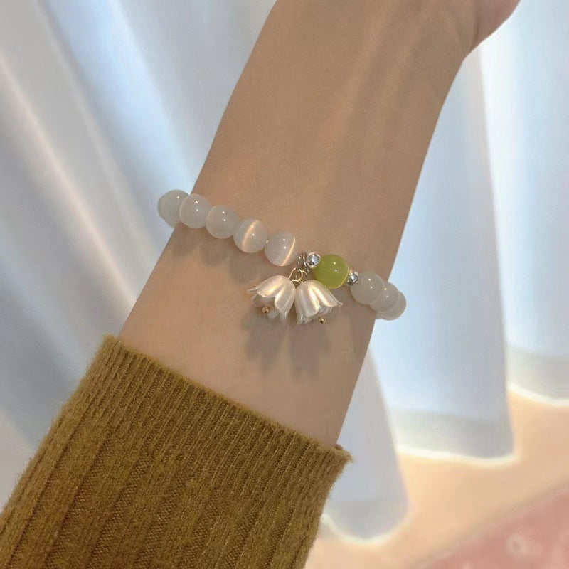 Women's Buckle Imitation Jade Crystal String Beads Flower Bracelets