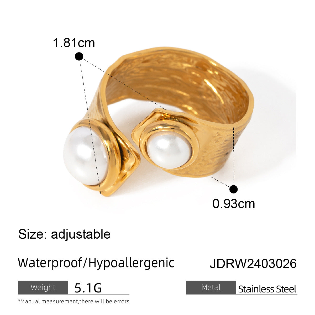 Stainless Steel Irregular Open Pearl Ornament Rings