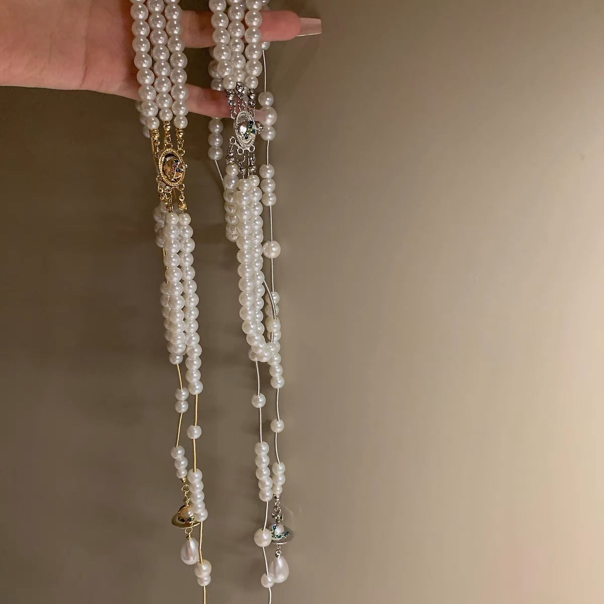 Light Luxury Temperament Pearl Tassel Saturn Necklaces