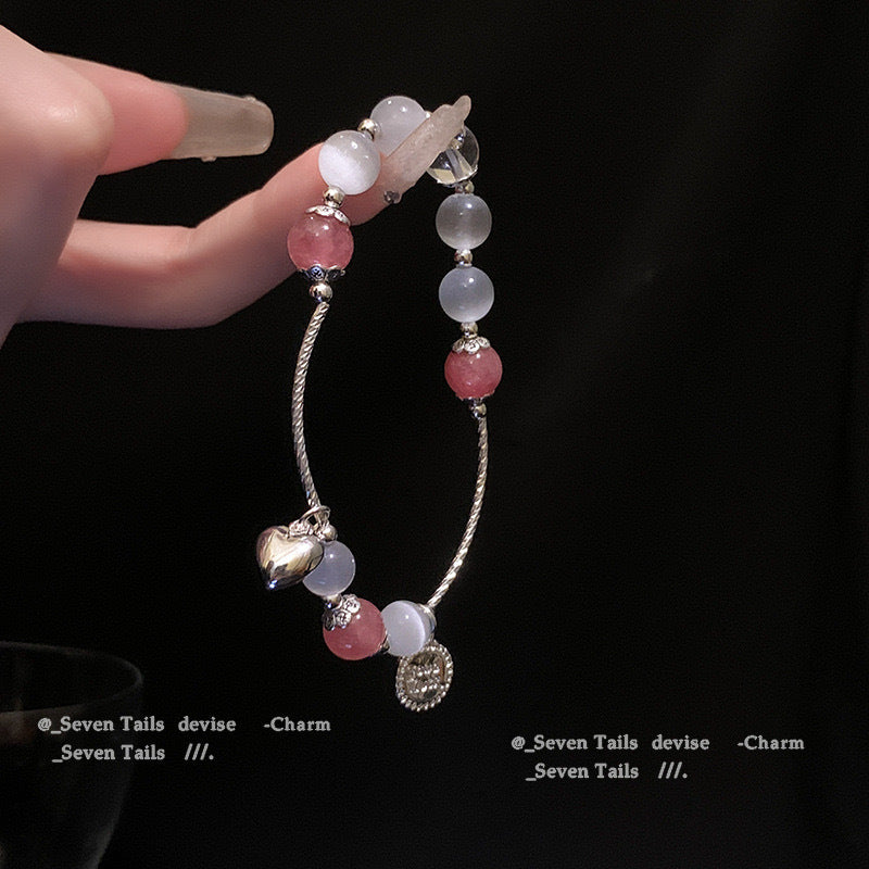 Women's Buckle Imitation Jade Crystal String Beads Flower Bracelets