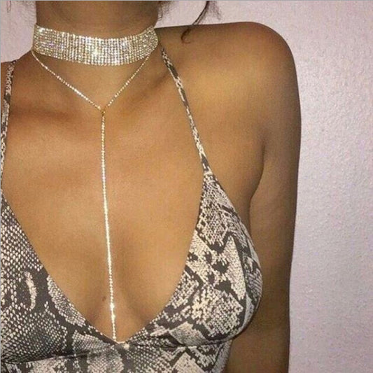 Women's Claw Chain Diamond Long Rhinestone Collar Necklaces