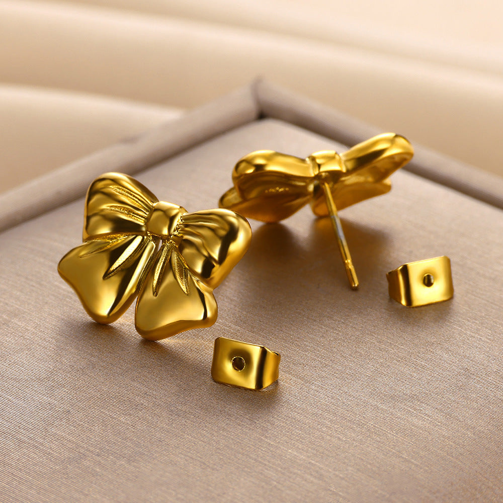 Luxury Glossy Bow Gold Stainless Steel Rings