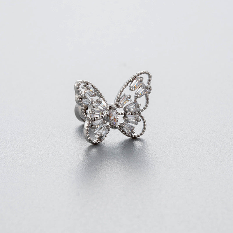 Steel Ear Bone Zircon Butterfly Screw High Earrings