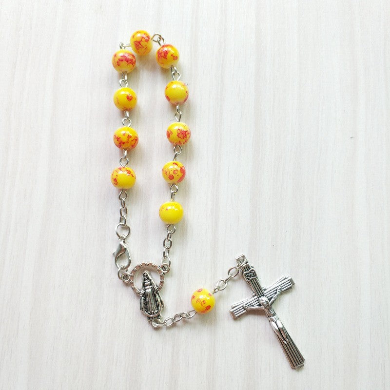 Small Glass Pattern Bead Cross Beads Bracelet