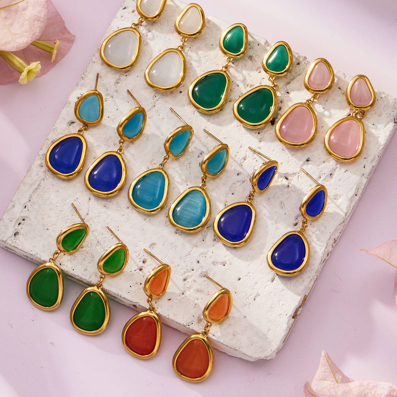 Li Light Luxury Oval Opal Stainless Steel Jewelry Set