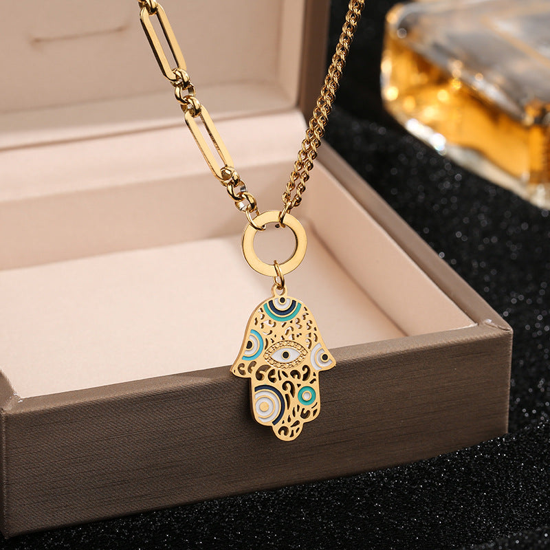 Women's Titanium Steel Leopard Print Oil Dripping Craft Blue Eyes Hollow Jewelry Set
