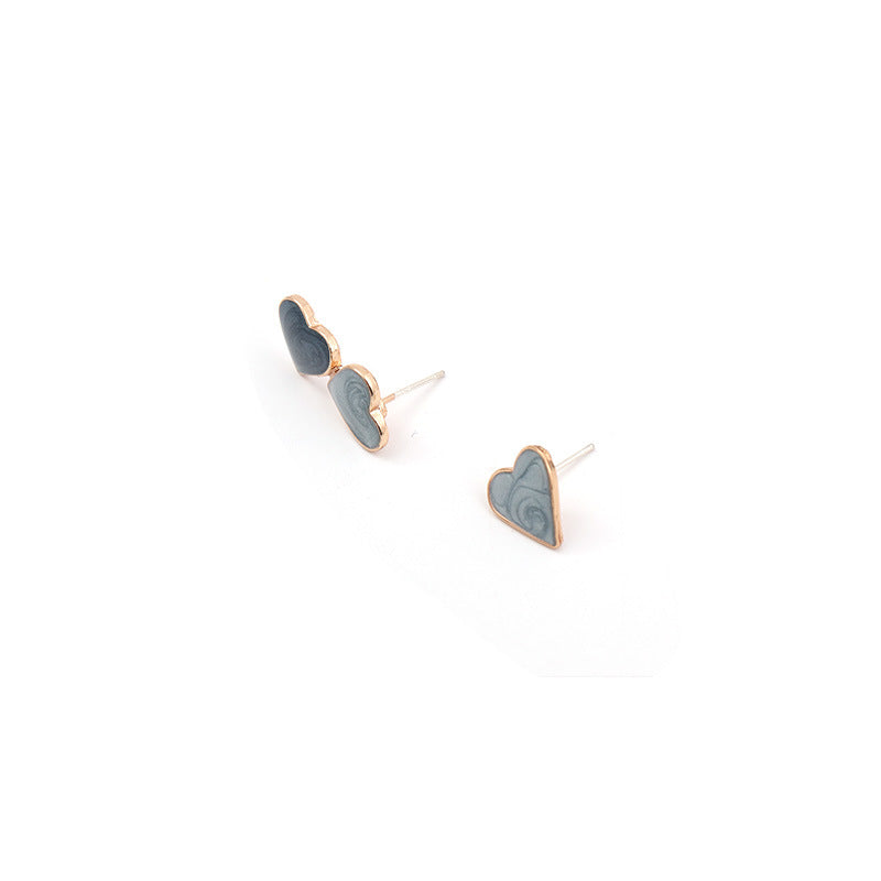 Contrast Color Asymmetric Blue Ear Dark Light Heart-shaped Earrings