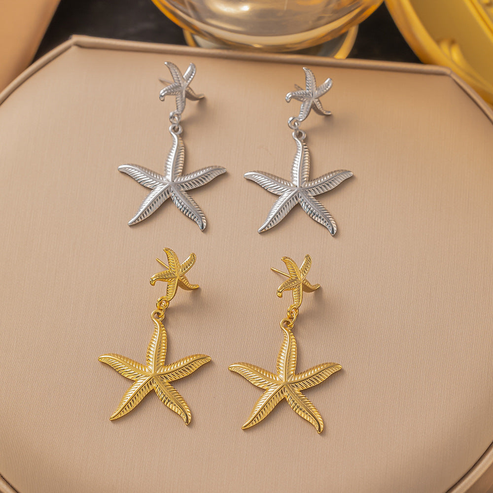 Women's Elegant Stainless Steel Starfish Chain Niche Earrings