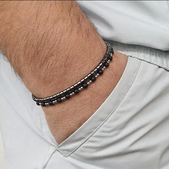 Men's Wind Hematite Combination Design Cross Twin Bracelets