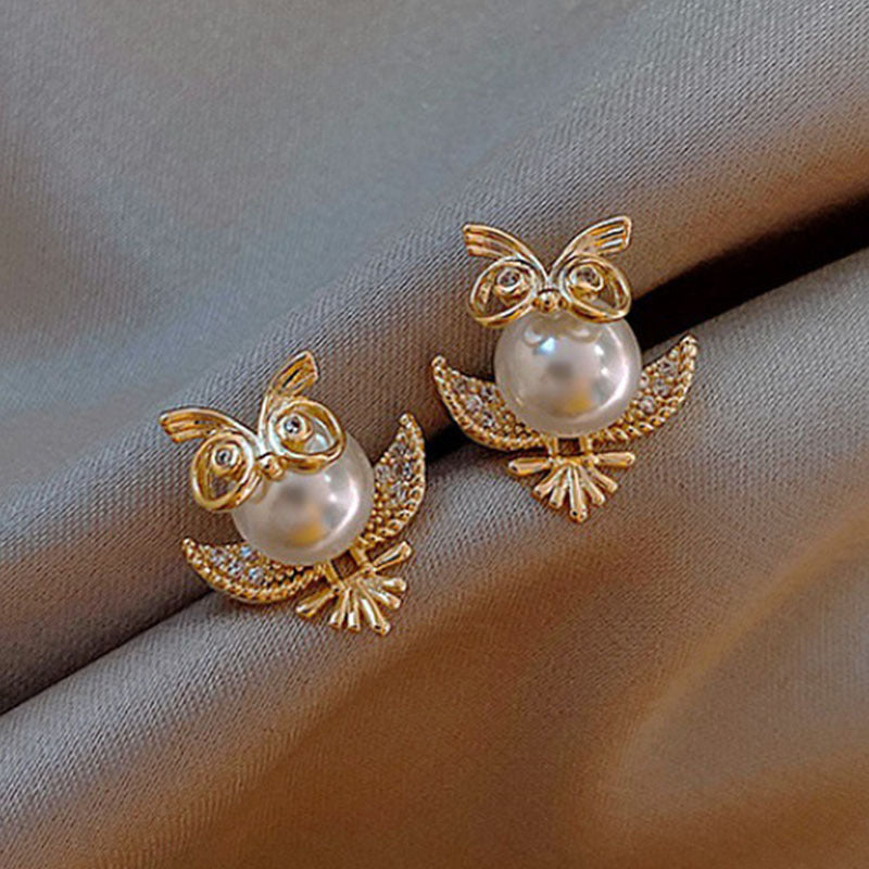 Full Diamond Pony Wings Cute Owl Earrings