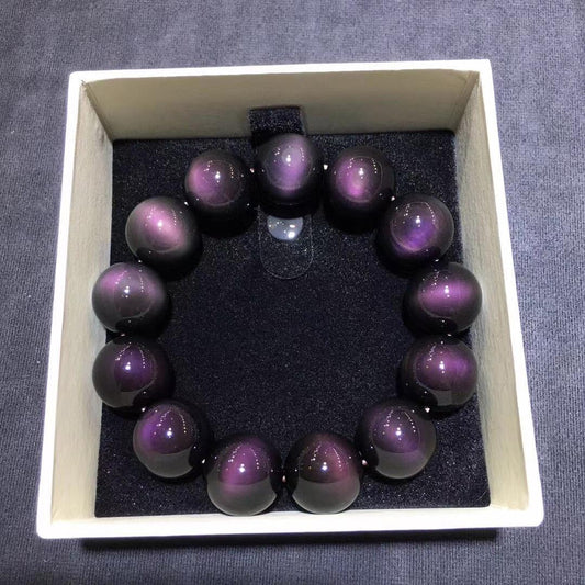 Obsidian Full Purple Eye Single Round Beads Couple Bracelet