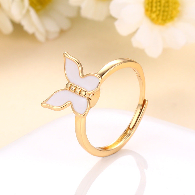 Women's Fashion Sweet Butterfly Spinning Simple Decompression Rings
