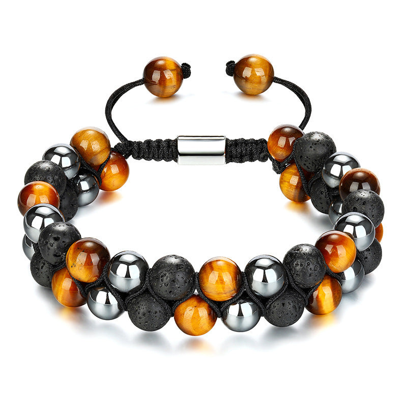 Men's Agate Stone Woven Adjustable Black Magnet Bracelets