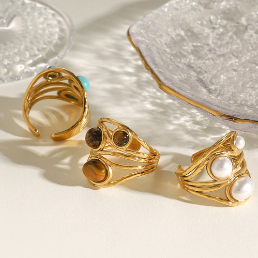 Natural Stone Stainless Steel Open High-grade Rings