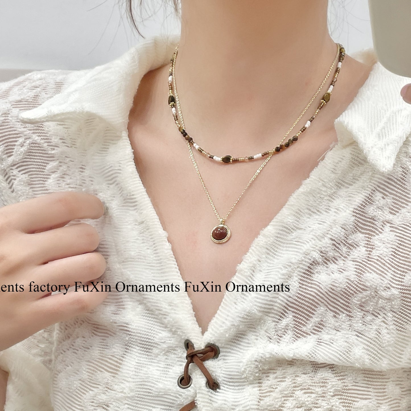 Women's Beaded Twin Design For Light Luxury Minority Tigereye Necklaces
