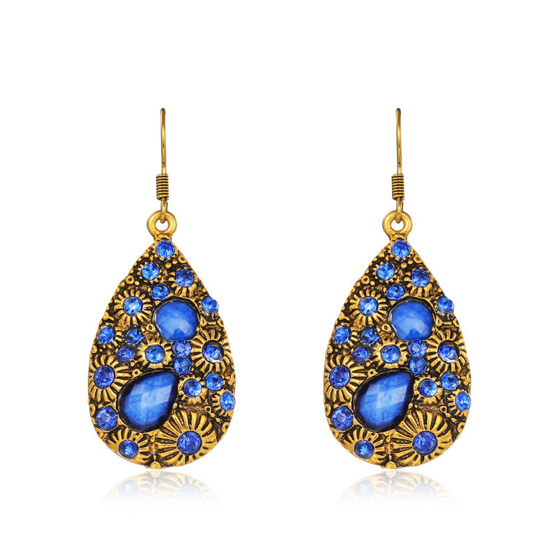 Water Drop Gem Ancient Ethnic Style Earrings