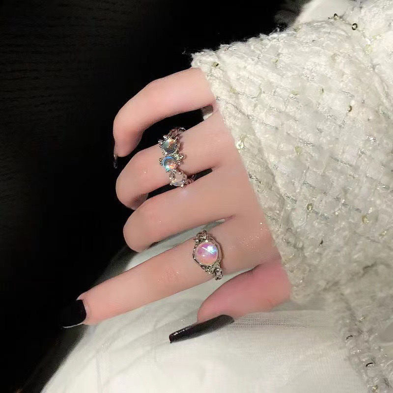 Elegant Ya Moonstone Design Opening Adjustable Rings