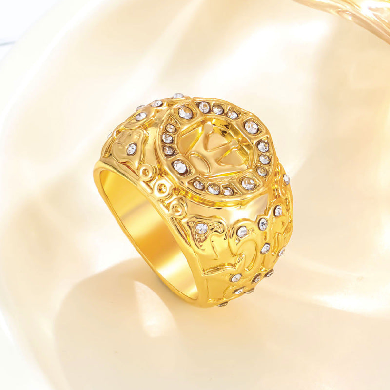 Gold Plated Crown Vintage Engraving Diamond Rings