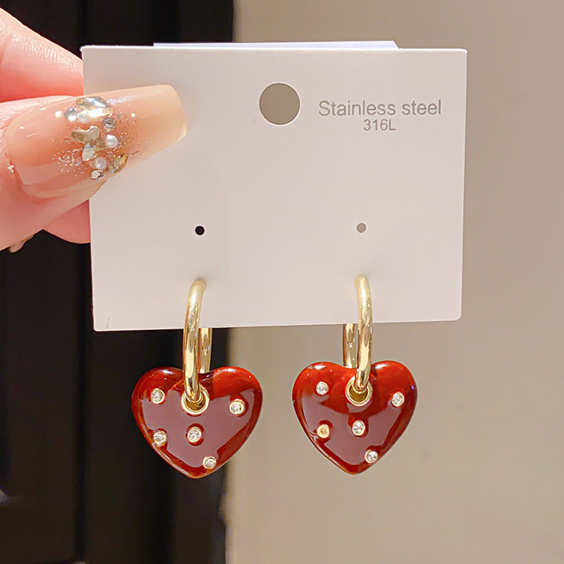 Women's Sier Needle Zircon Life Red Pony Light Luxury Earrings