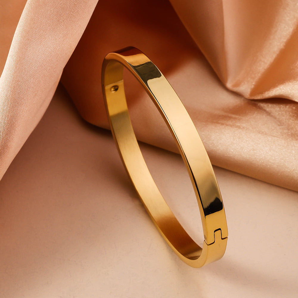 Women's Wide Glossy Stylish Opening Buckle Stainless Bracelet