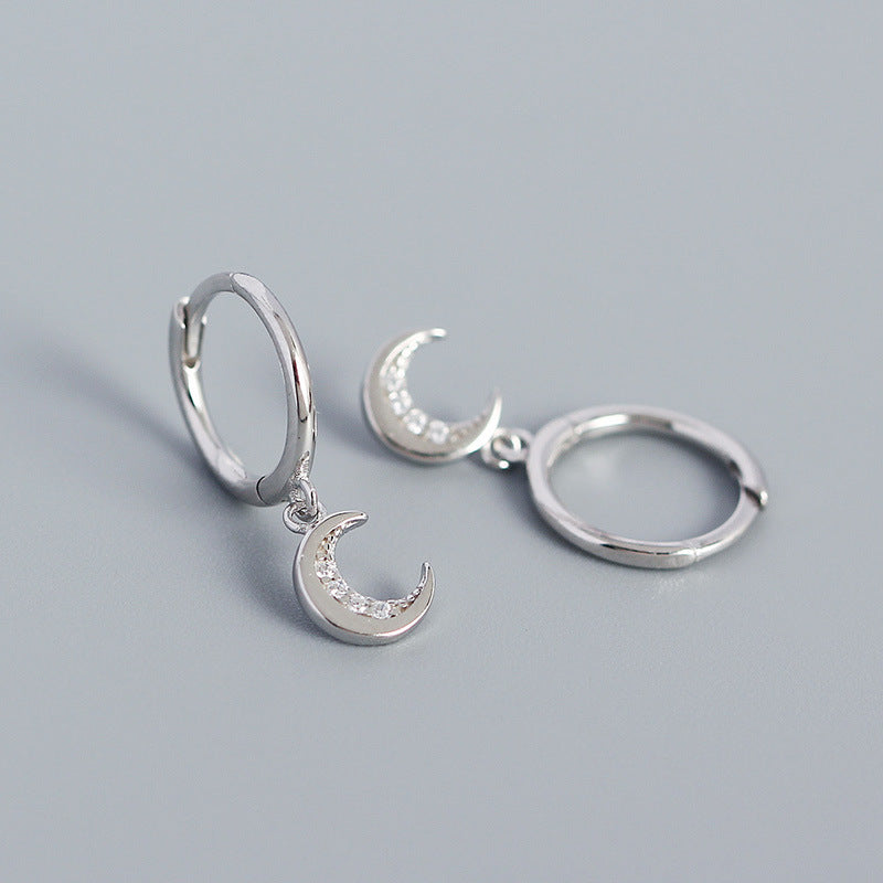 Twin Sier Moon Diamond Metallic Ear Earrings