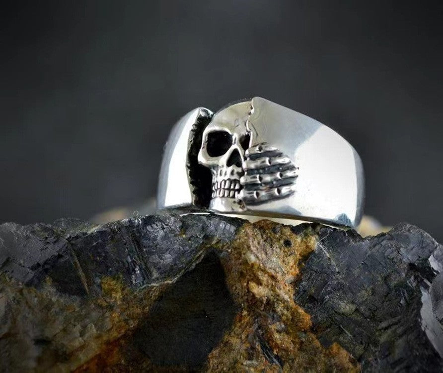 Men's Vintage Vampire Bat Skull Coffin Punk Rings