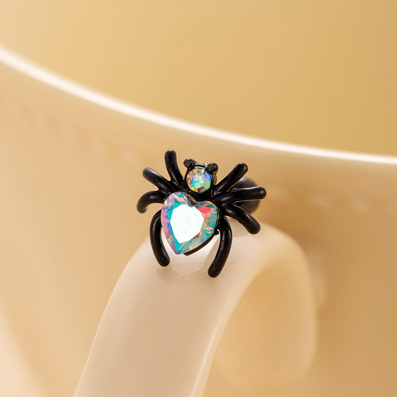 Zircon Black Spider Titanium Steel Ear Rings