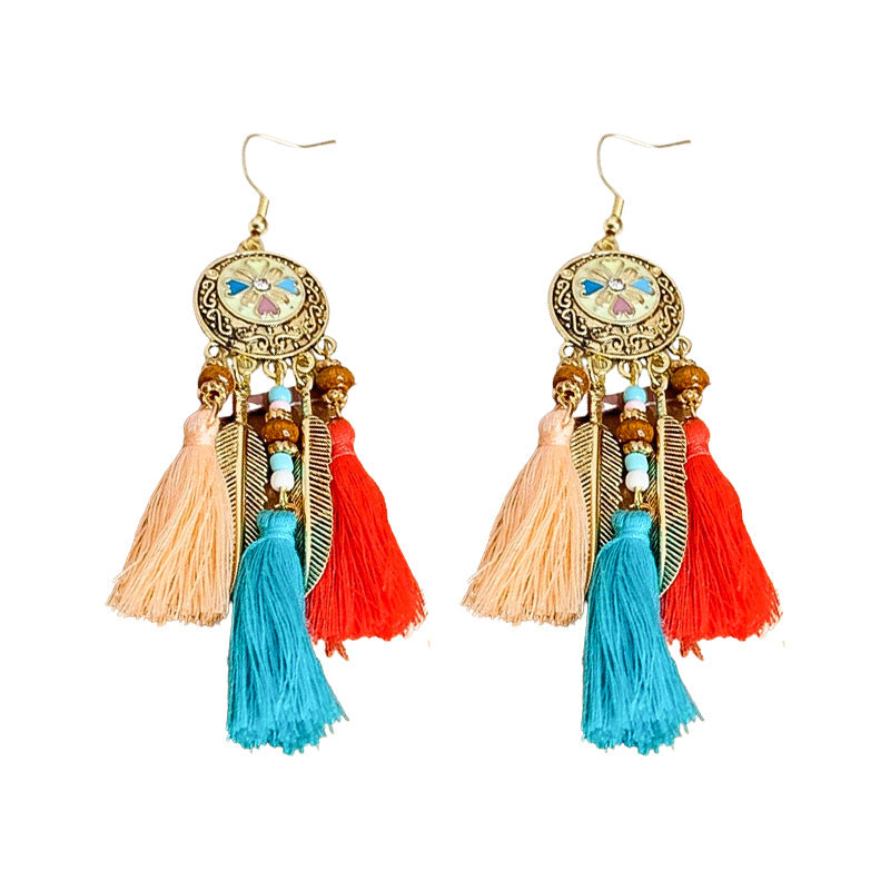 Beaded Tassel Vintage Ethnic Style Ear Hook Rings