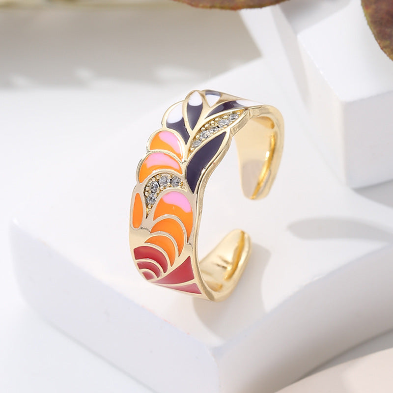 Glaze Flowers Devil's Eye Gold Adjustable Rings