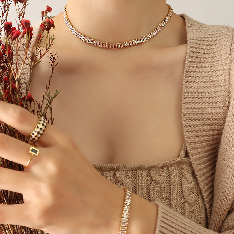 Exaggerated Color Zircon Clavicle Titanium Steel Bracelets