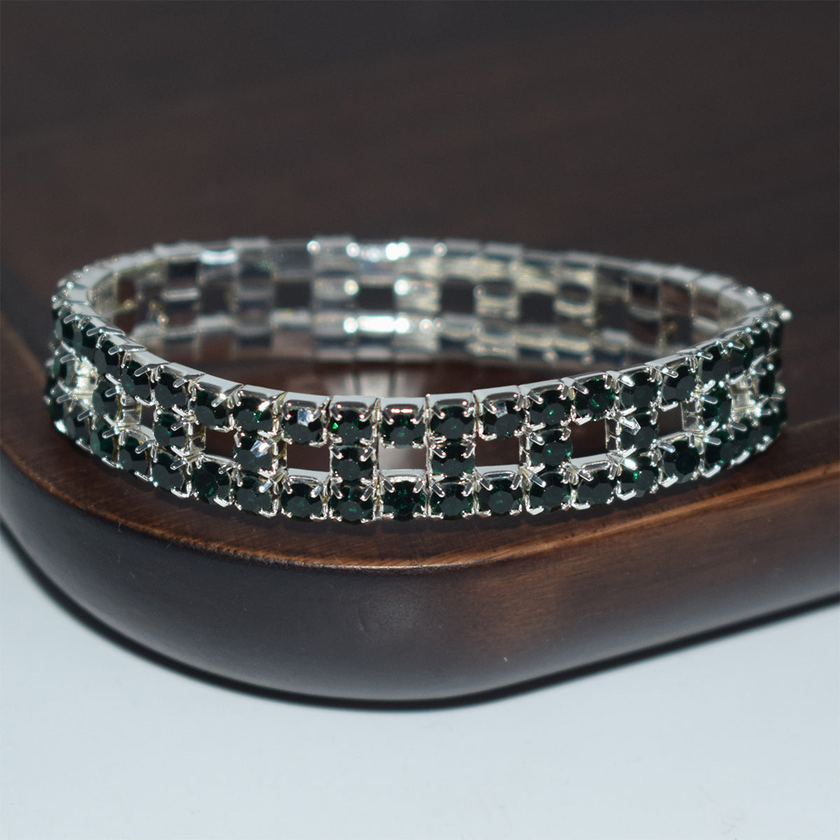 Elastic Hollow Rubber Band Full Rhinestone Exaggerated Wide Bangle Bracelets