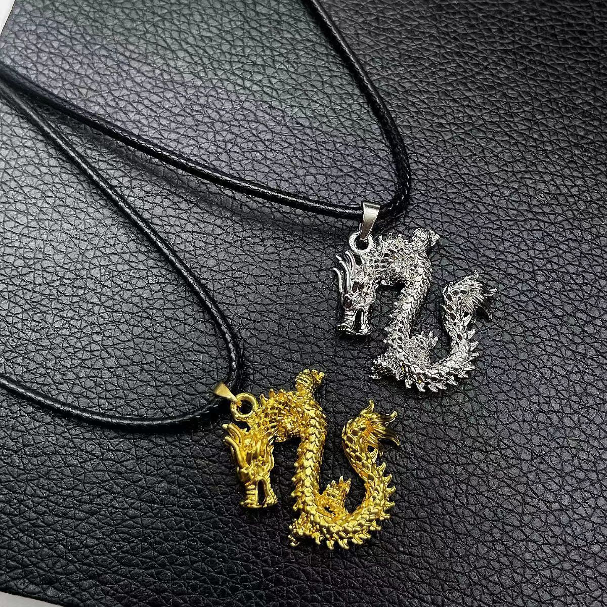 Women's & Men's Chinese Style Dragon Zodiac Golden Niche Necklaces