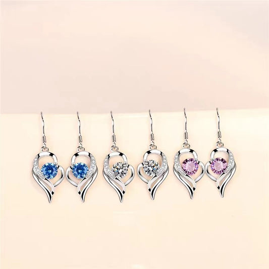 Women's Sterling Sier Long Elegant Heart Trendy Earrings