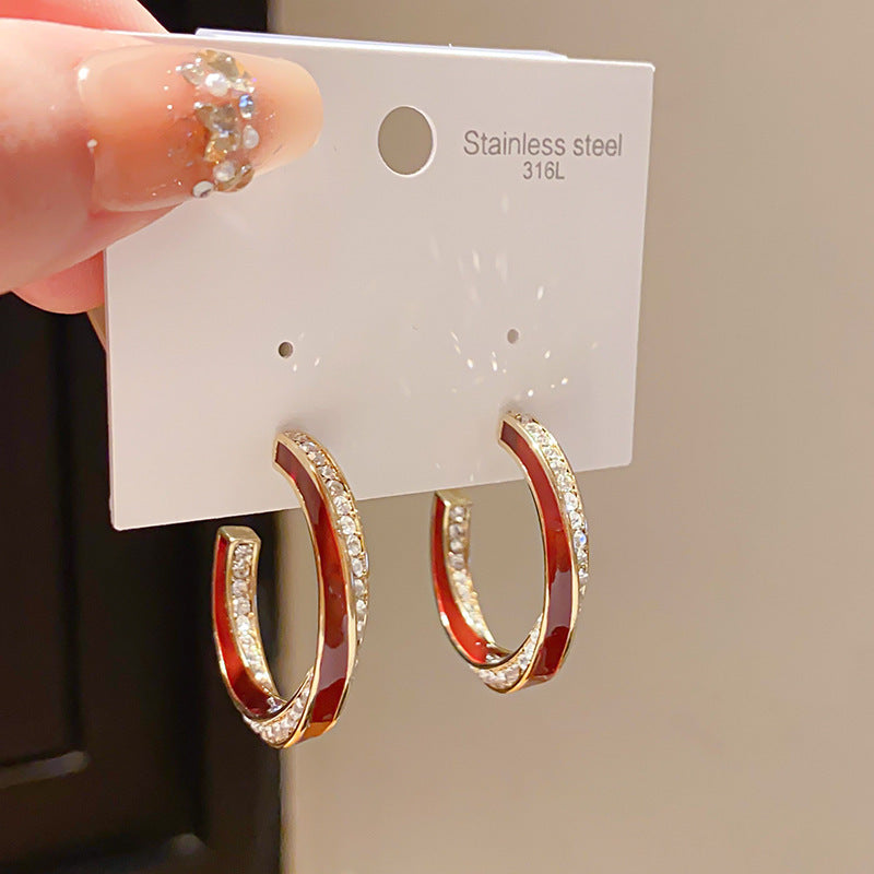 Women's Sier Needle Zircon Life Red Pony Light Luxury Earrings