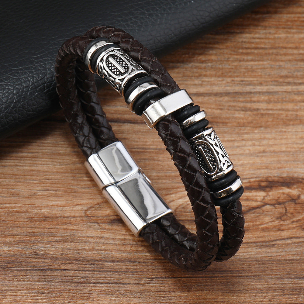 Men's Trendy Beaded Leather Design Alloy Accessories Bracelets