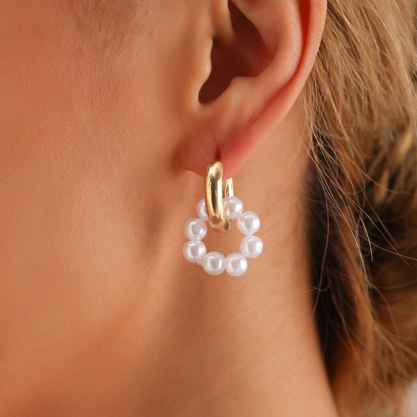 Imitation Pearl Beaded Female Asymmetric Love Earrings