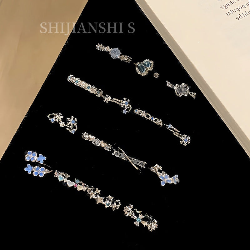 Falling Broken Blue Square Diamond Flower Branches Tendrils Female Gentle Ring