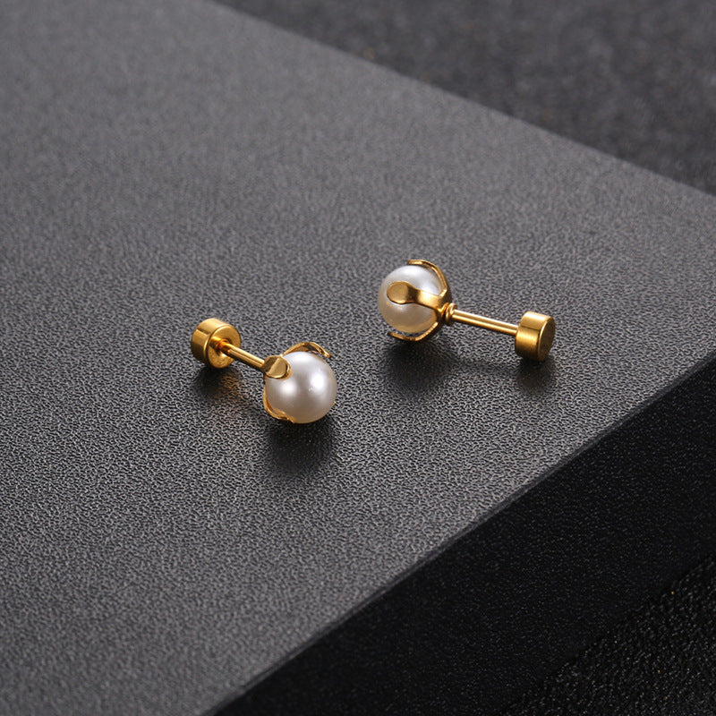 Titanium Steel Ear Mini Small Pearl Earrings